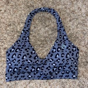 Halter top Ryderwear sports bra , blue cheetah print size small worn once